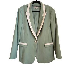Tahari Seafoam Green Blazer White Trim Career Business Women's Jacket